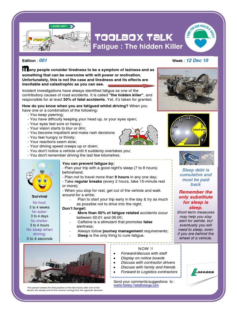 Driving Safety Tool Box Talks PDF PDF Tire Traffic Collision