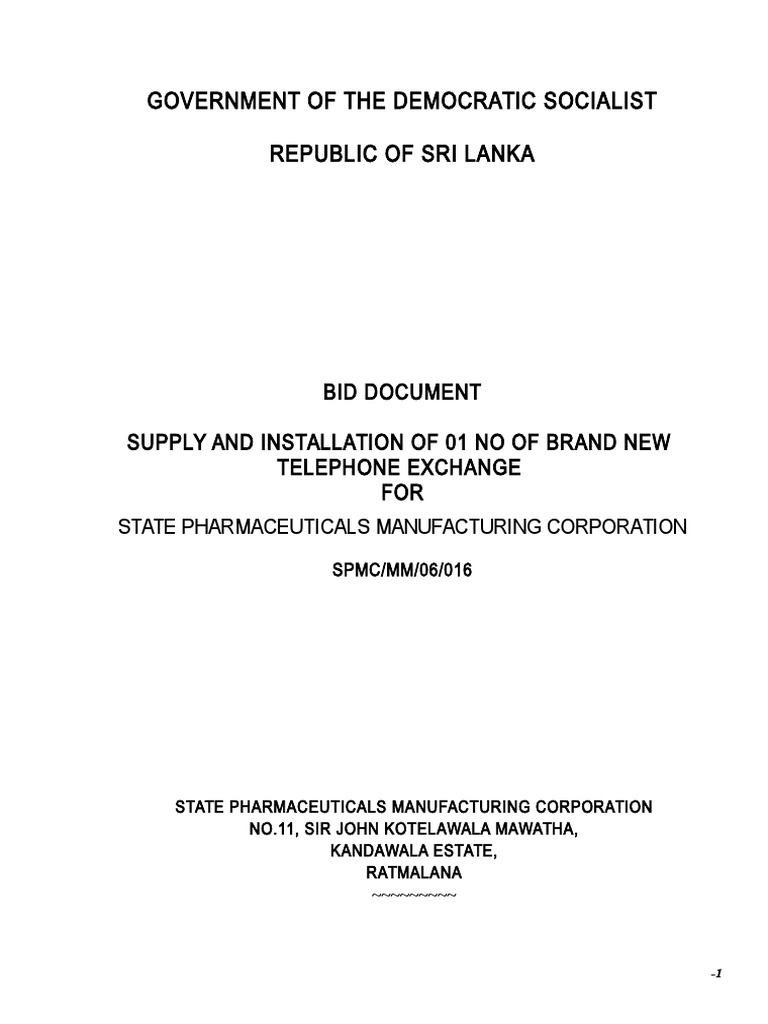 TENDER DOCUMENT (Telephone Exchange) PDF Specification (Technical