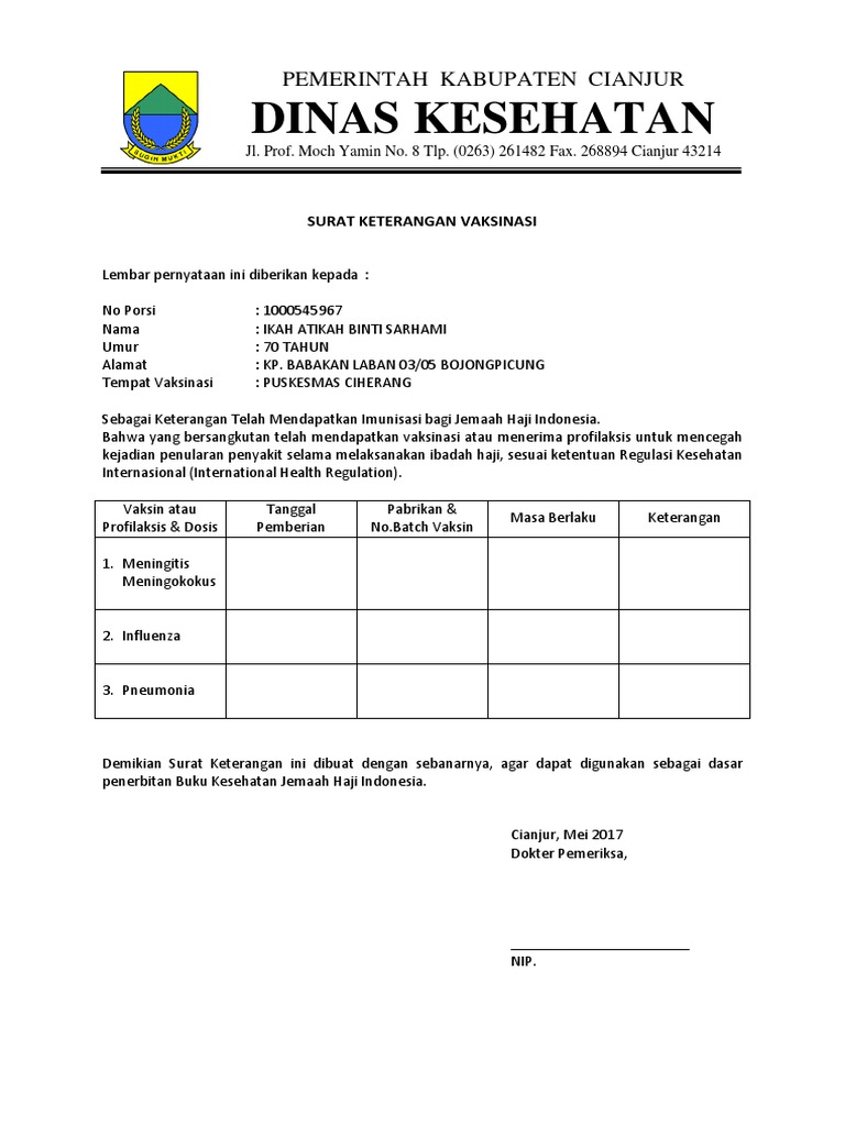 Contoh Surat Keterangan Imunisasi Contoh Surat Dan Format Surat