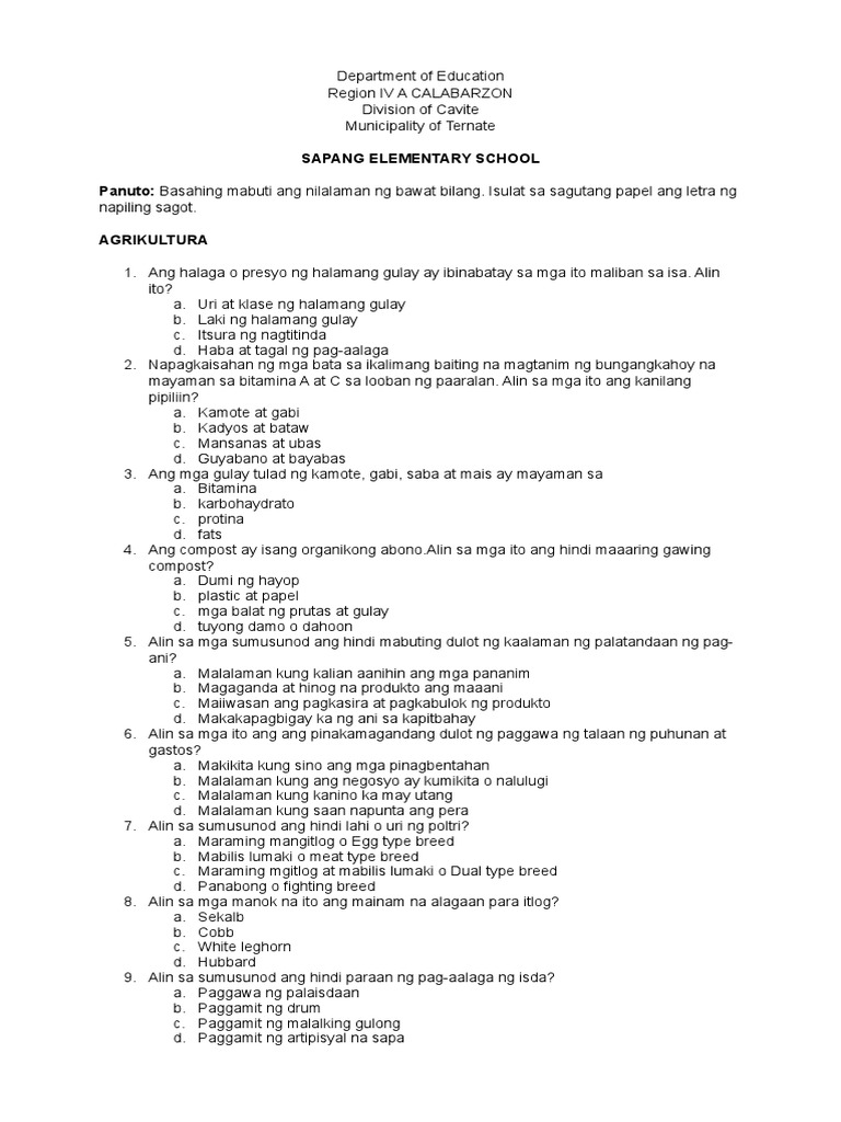 Diagnostics Test in EPP 5 | PDF