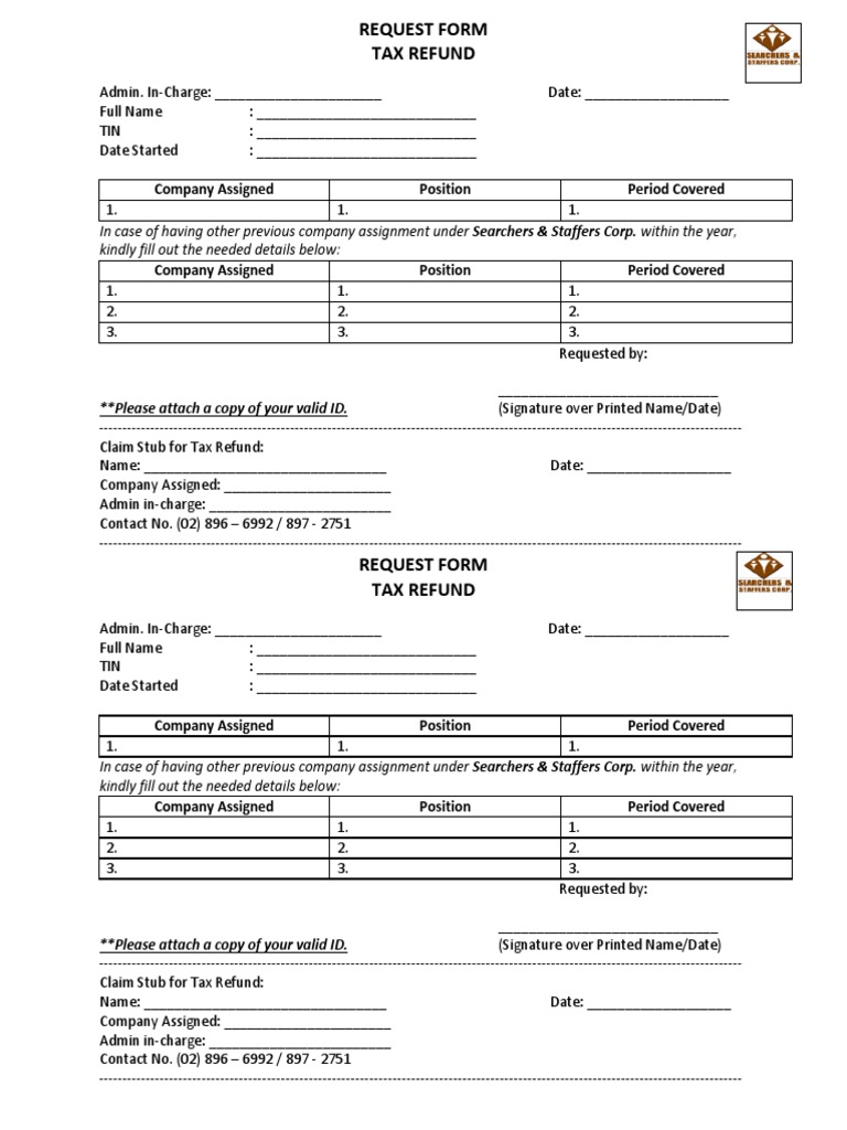Tax Refund Request Form Template | PDF | Government Finances | Taxes