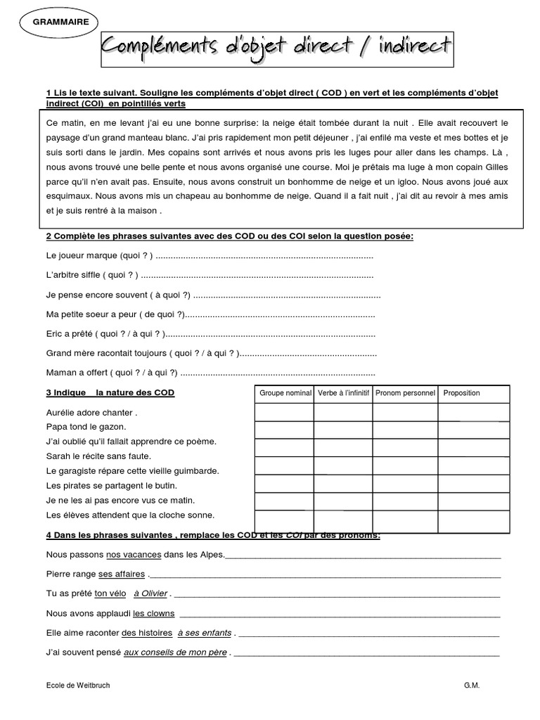 Evaluation Cod Coi Cm2 à Imprimer Cod - Coi, Exercices PDF | PDF | Clause | Style (fiction)
