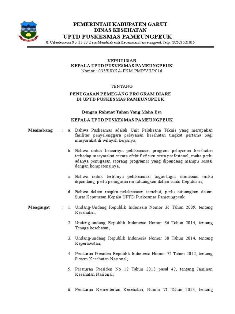 SK Pelaksana Program Diare | PDF