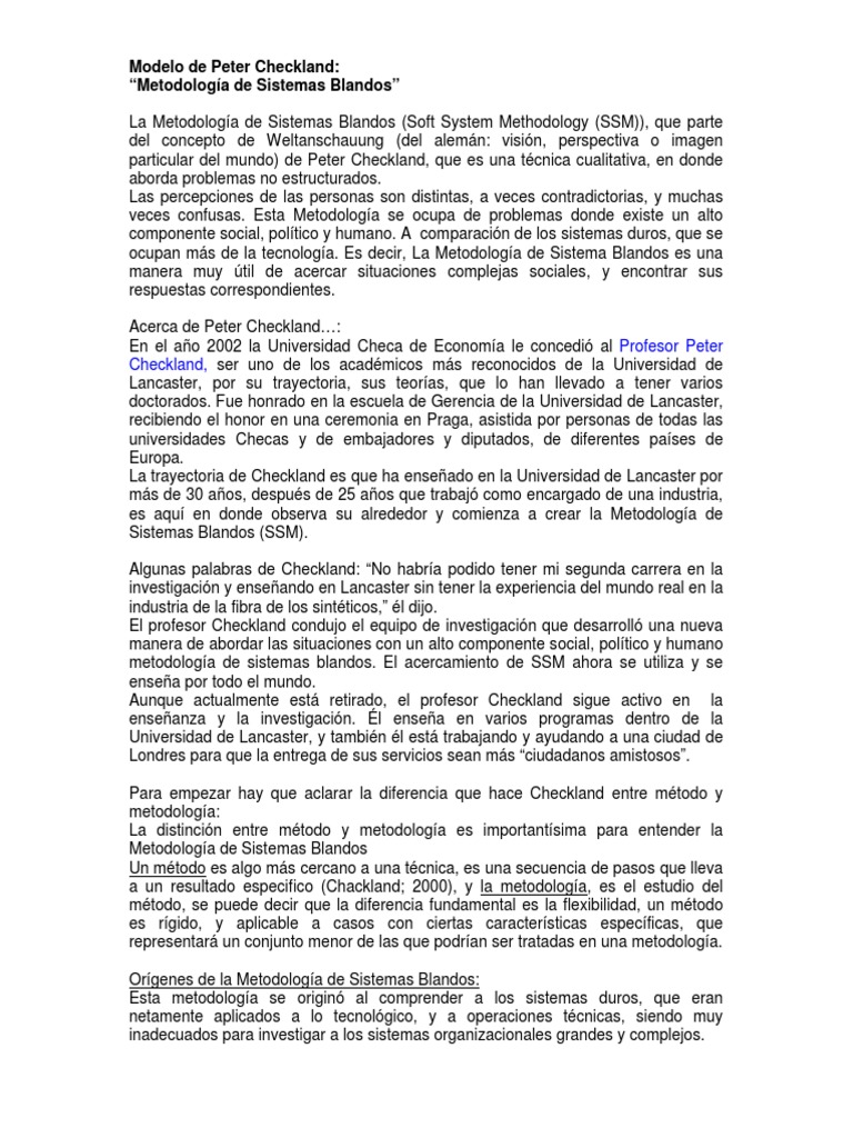 Modelo de Peter Checkland - Metodología de Sistemas Blandos | PDF ...