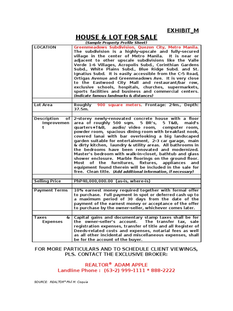 EXIBIT M - Property Profile | PDF | Real Estate Broker | Business