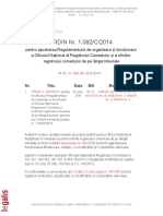 ORDIN NR 1082 2014 Pentru Aprobarea Regulamentului de Organizare Si Functionare A Oficiului National Al Registrului Comertului Si A Oficiilor Registrului Comertului de Pe Langa Tribunale PDF