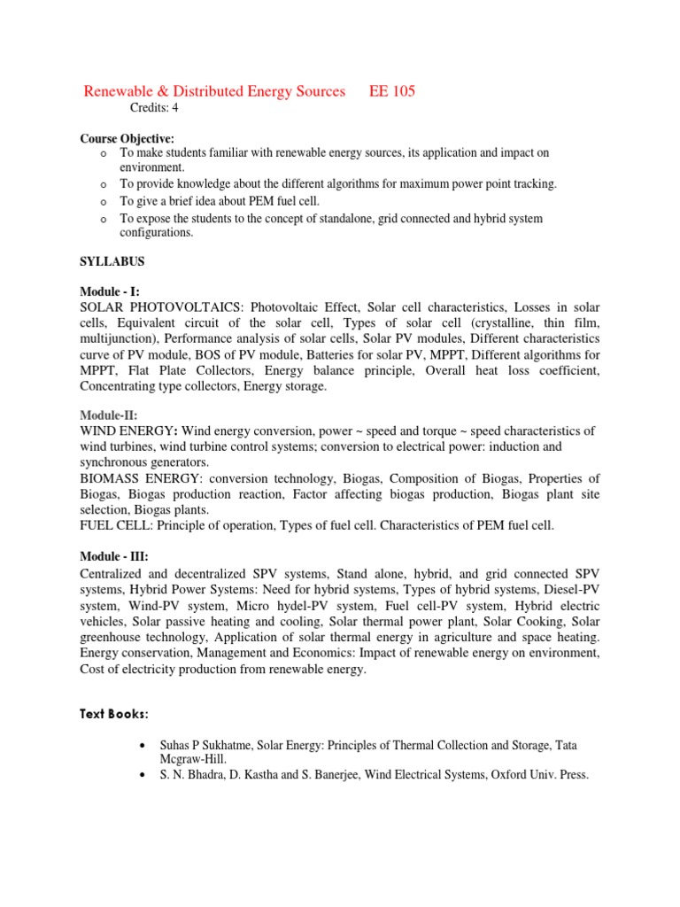 Renewable Energy Sources Course Overview | PDF | Solar Energy ...