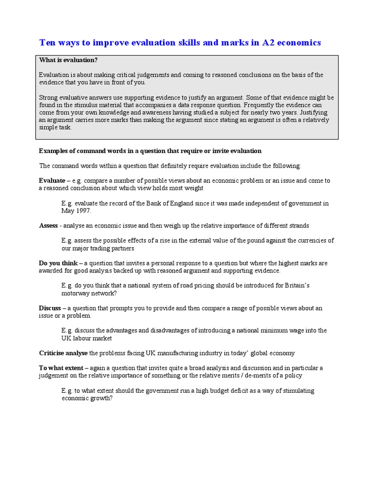 Boost A2 Economics Evaluation Skills | PDF | Business | Finance & Money ...