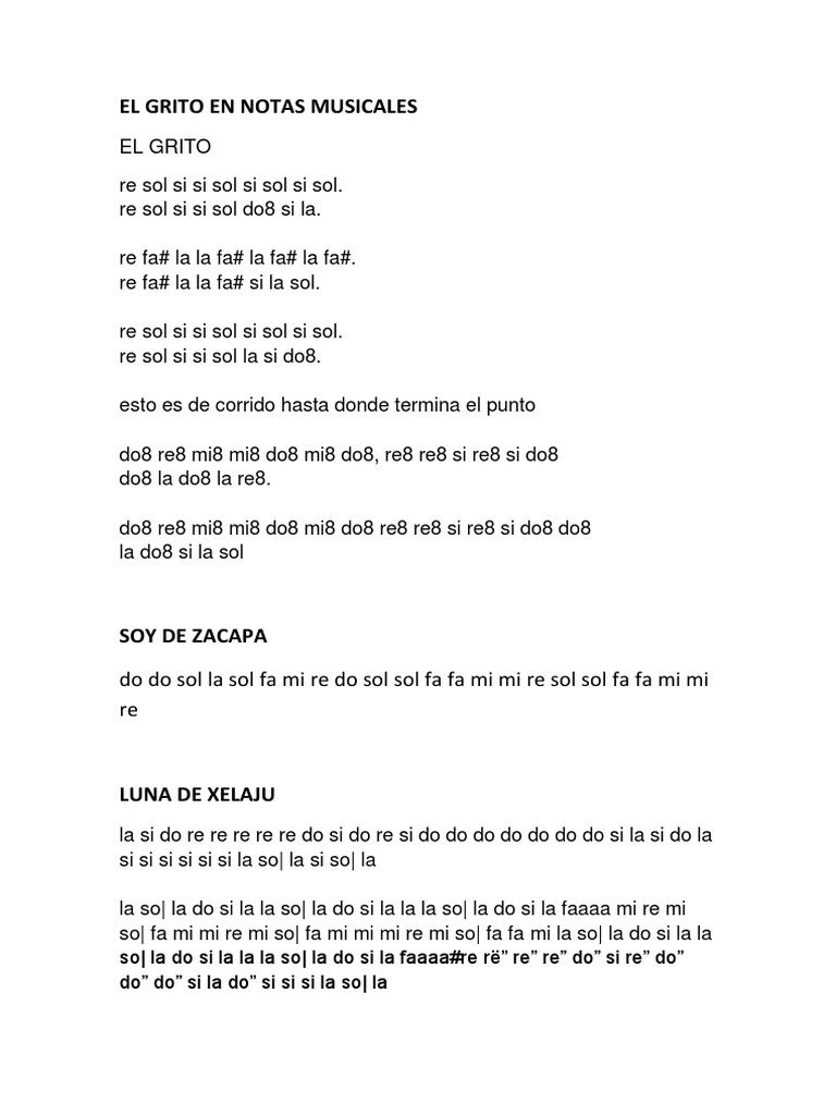 El Grito en Notas Musicales Escalas musicales Composiciones Musicales