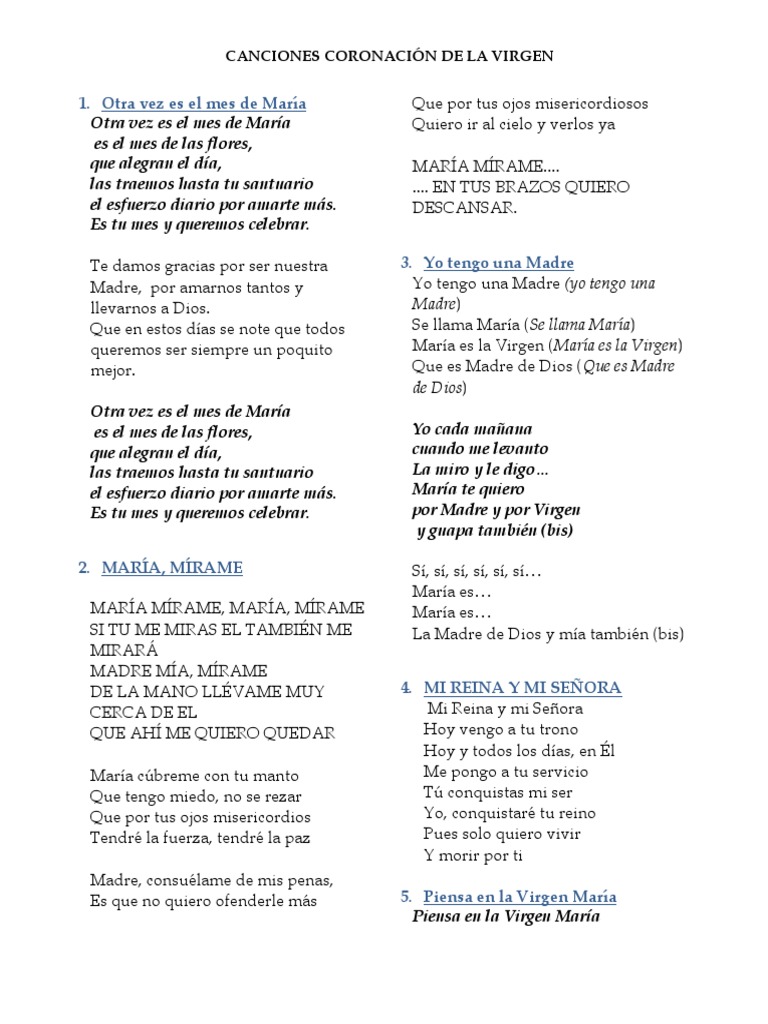 Canciones para la Virgen María | PDF | María, madre de Jesús | Religión ...