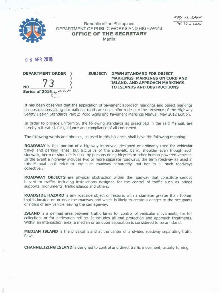 DPWH Standards for Roadway Markings | PDF | Traffic | Sidewalk