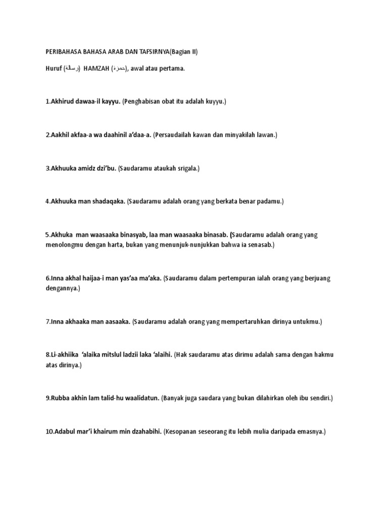 Peribahasa Bahasa Arab Dan Tafsirnya Bagian Kedua Pdf