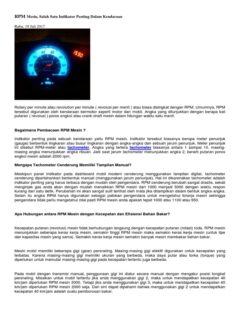 Memahami RPM Mesin dan Kecepatannya | PDF