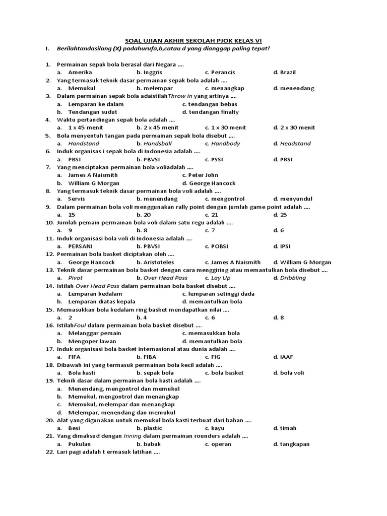 Soal Ulangan Harian Penjas Kelas 4 PDF