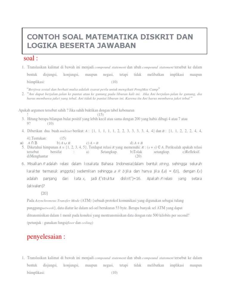 Dokumen Tips Contoh Soal Matematika Diskrit Dan Logika Beserta Jawaban
