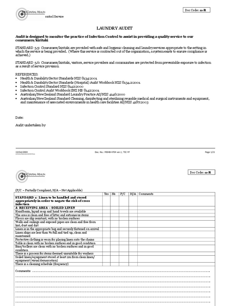 1 Laundry Audit1 | PDF | Infection Control | Housekeeping