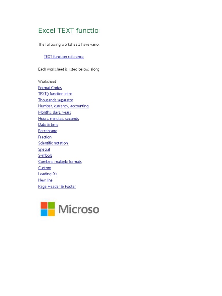 Excel TEXT Function Format Examples | PDF | Teaching Methods ...