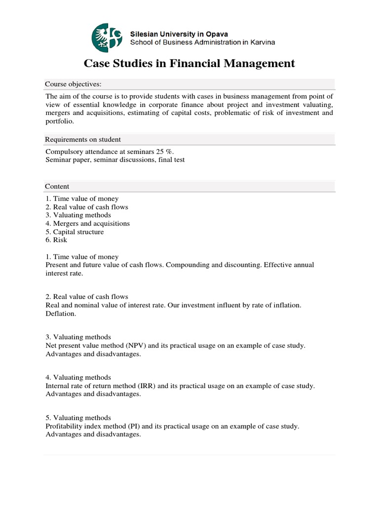 Case Studies In Financial Management Pdf Capital Structure Internal Rate Of Return