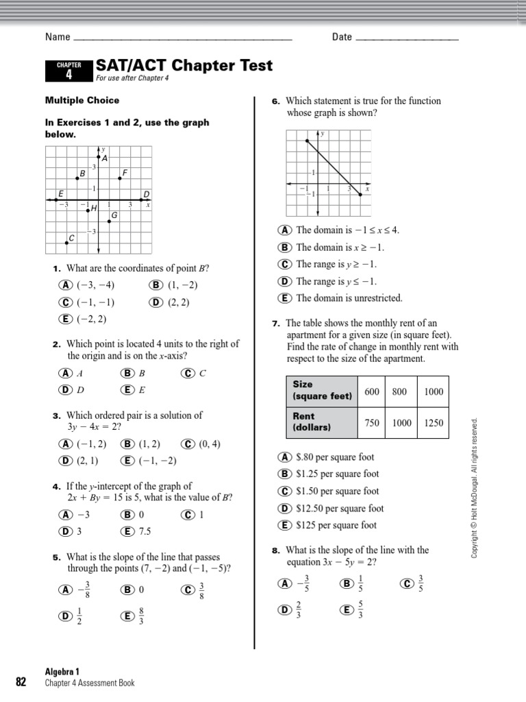 Holt Algebra 1 Chapter 04 Sat Act Pdf Equations Teaching Mathematics