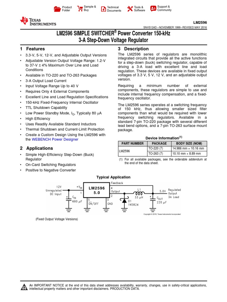 LM2596 - Texas Instruments PDF | PDF