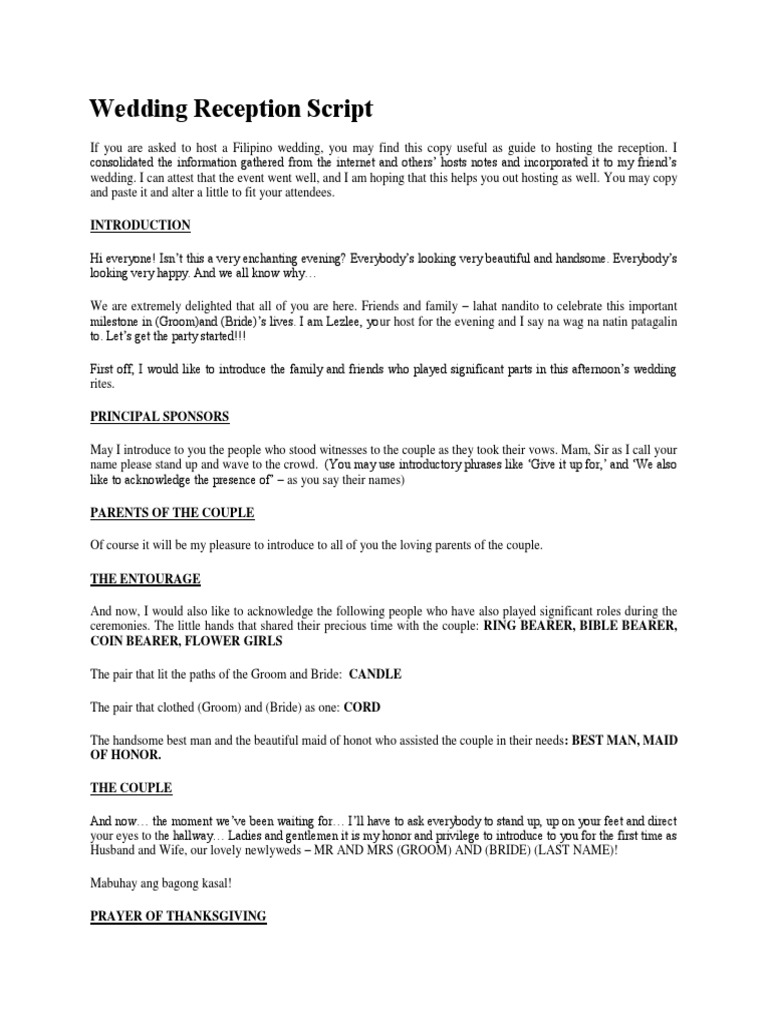Wedding Reception Script Pdf Groomsman Wedding