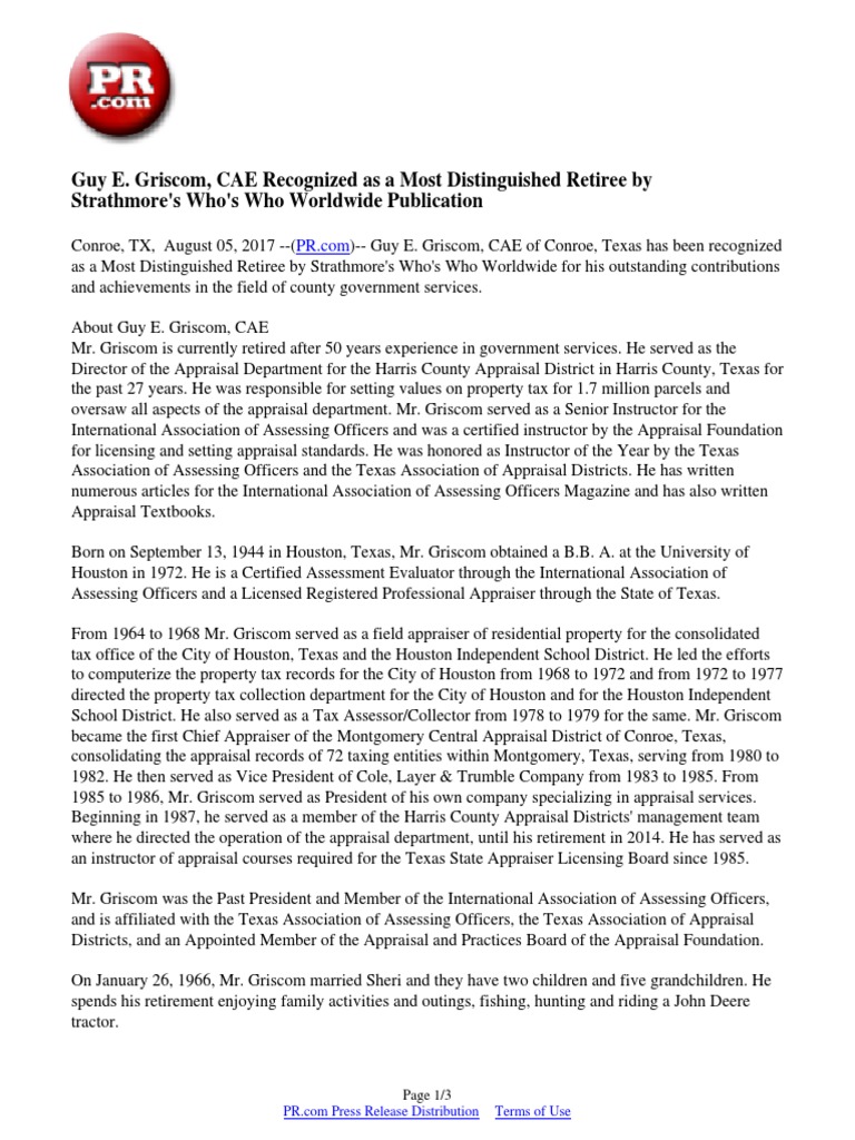 Guy E. Griscom Honored as Distinguished Retiree | PDF | Press Release ...