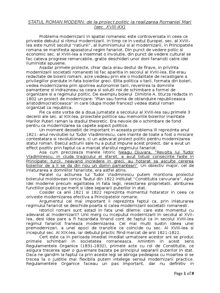Statul Roman Modern Eseu | PDF