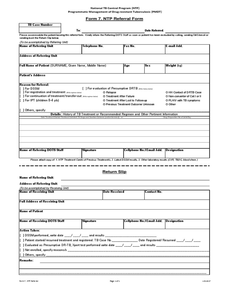 NTP Form 7: TB Referral Process | PDF | Tuberculosis | Health Care