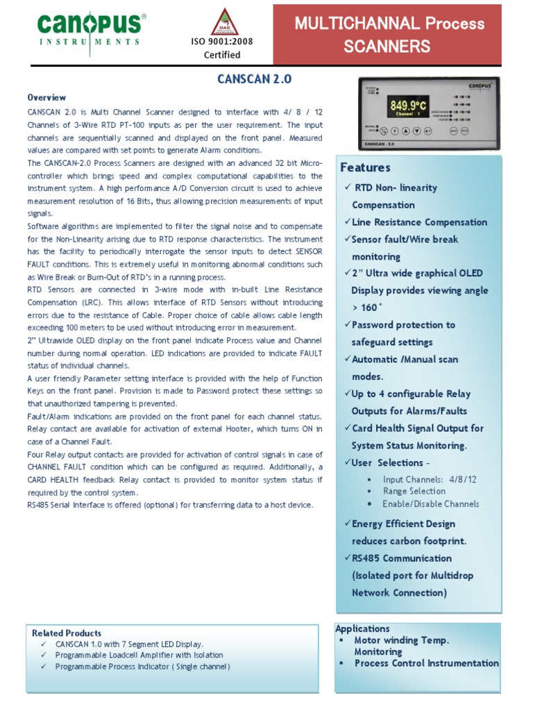 Find 4,8,16 Channel, Multichannel Temperature Scanner - Canopus ...