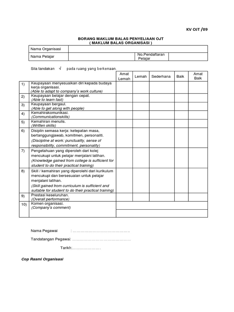 Borang Penyeliaan Ojt Pdf