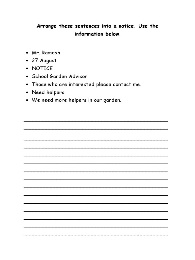 Arrange These Sentences Into A Notice | PDF