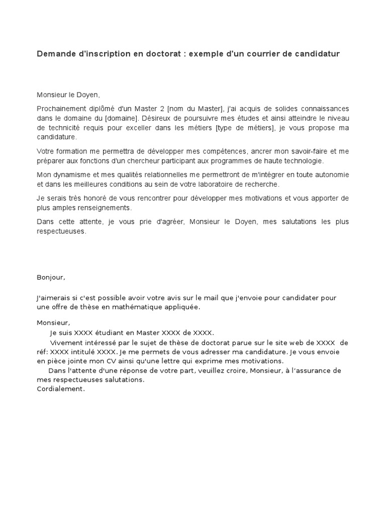 Lettre exemples: Lettre De Motivation Doctorat Chimie