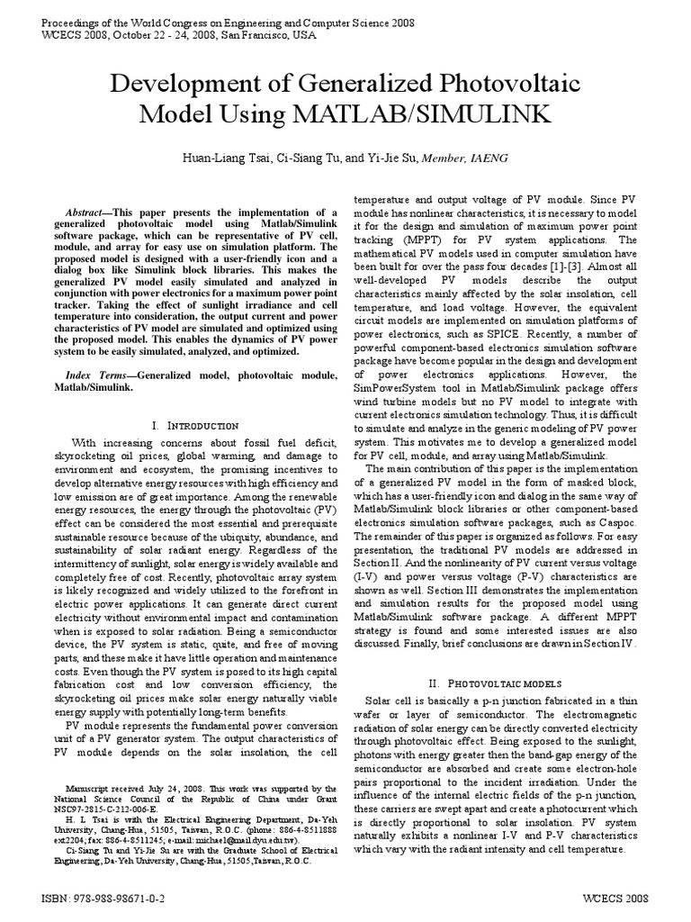 PV Model Matlab Simulink PDF | PDF | Photovoltaics | Photovoltaic System
