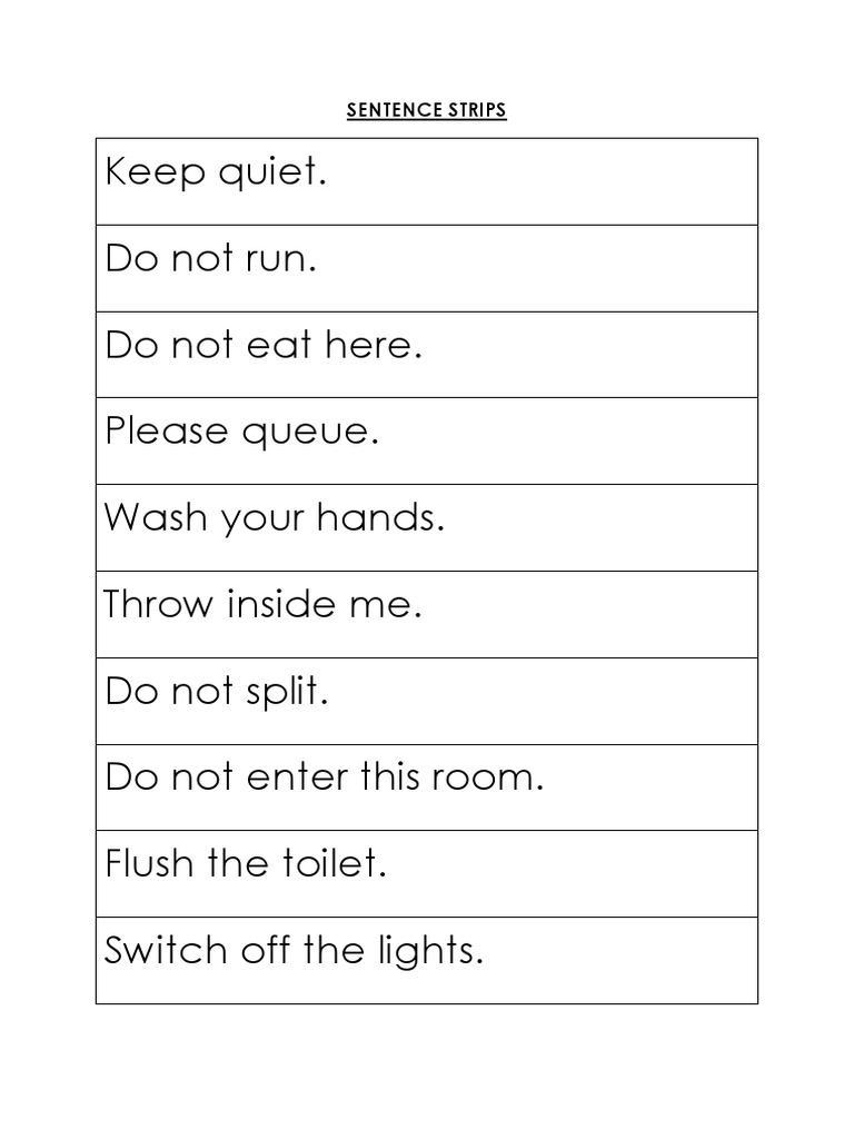Sentence Strips for Classroom Rules | PDF | Self-Improvement | Wellness