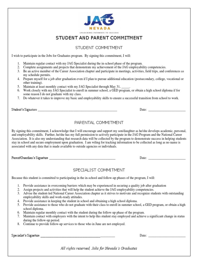 9 - Student and Parent Commitment Contract | PDF | Students | Graduate ...