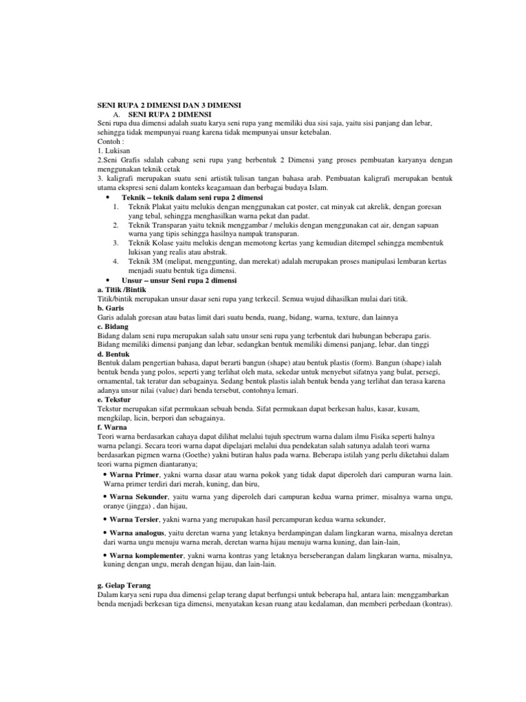 Seni Rupa 2 Dimensi Dan 3 Dimensi