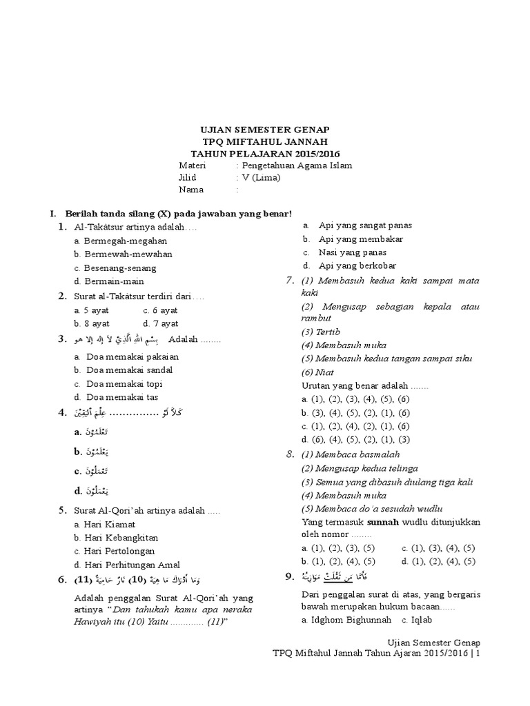 Contoh Soal Ujian Tpq Daniel Pdf