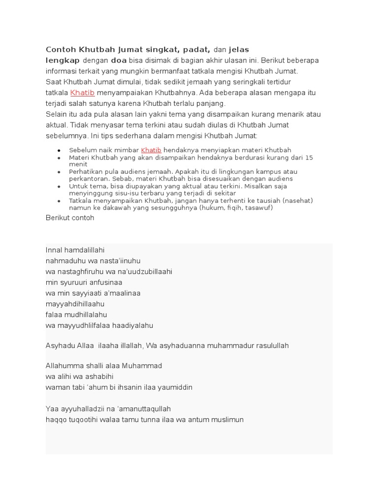 Contoh Khutbah Jumat Singkat