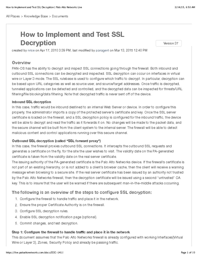 Configuring SSL Decryption on Palo Alto | PDF | Transport Layer ...