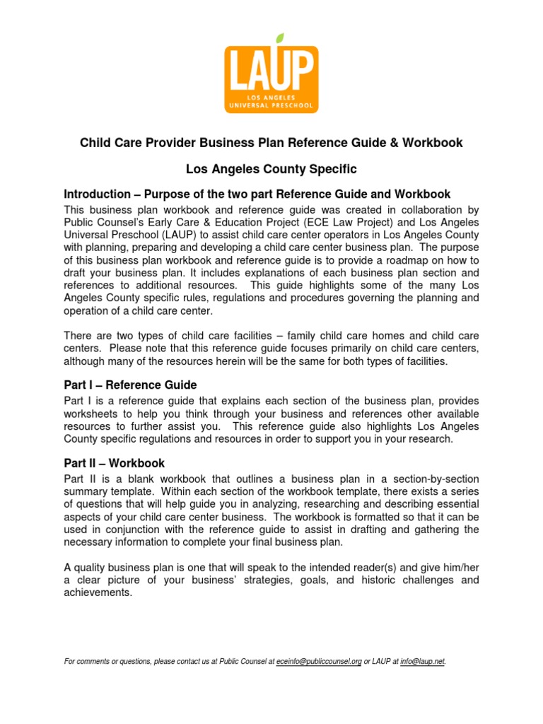 Child Care Business Plan PDF Child Care Relationships