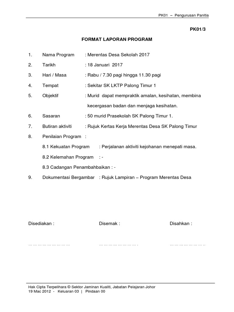 Contoh Laporan Program Sekolah