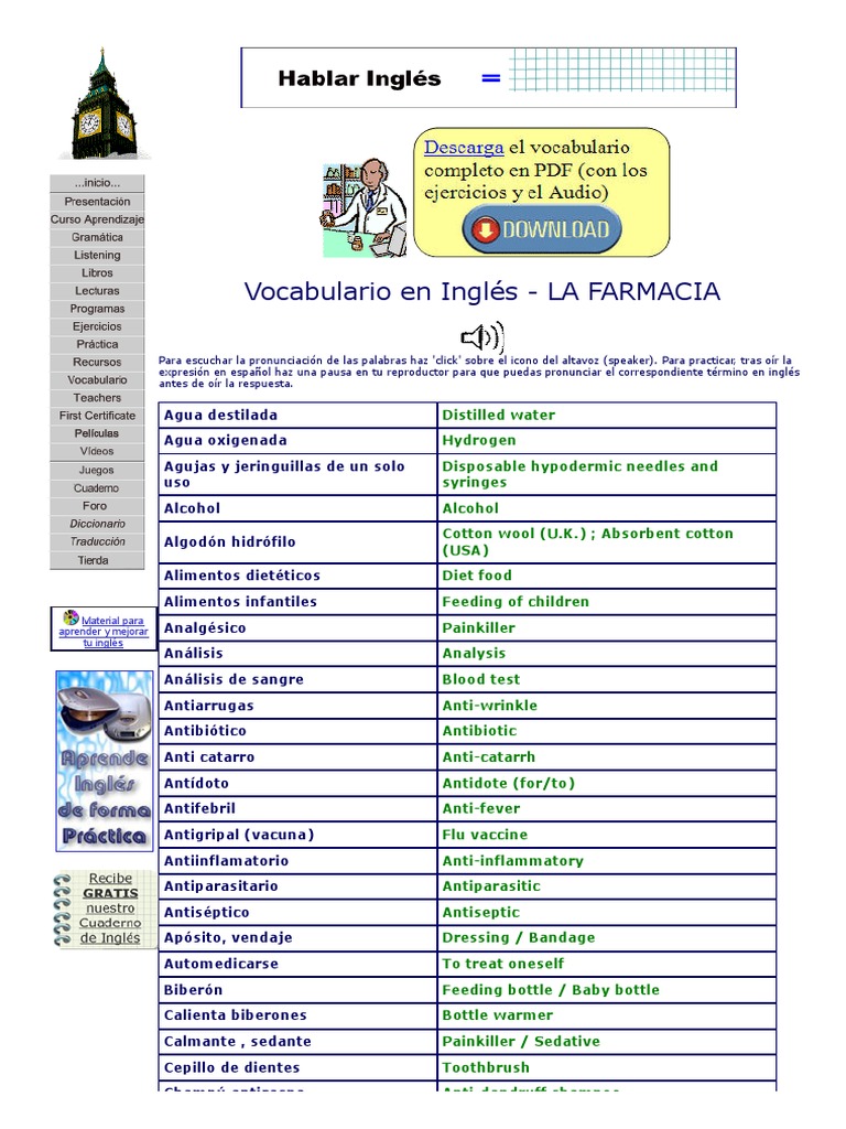 Vocabulario Inglésespañol La Farmacia Medicina Medicina CLINICA