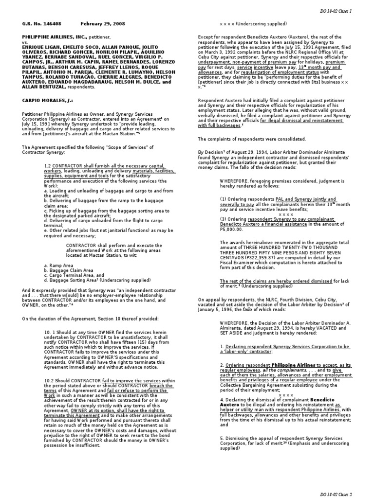Labor Cases - DO 18-02 | PDF | Independent Contractor | Employment
