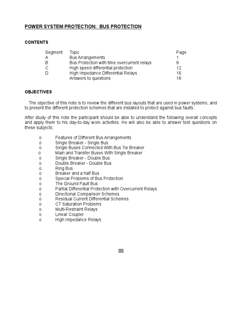 Power System Protection Bus Protection PDF Relay Electrical