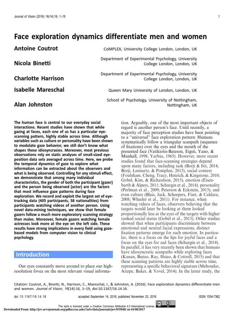 Gender Differences in Face Exploration | PDF | Markov Chain | Cognitive ...