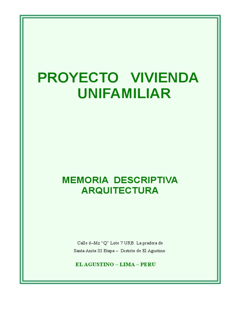 Memoria Descriptiva Vivienda Unifamiliar | PDF | Lima