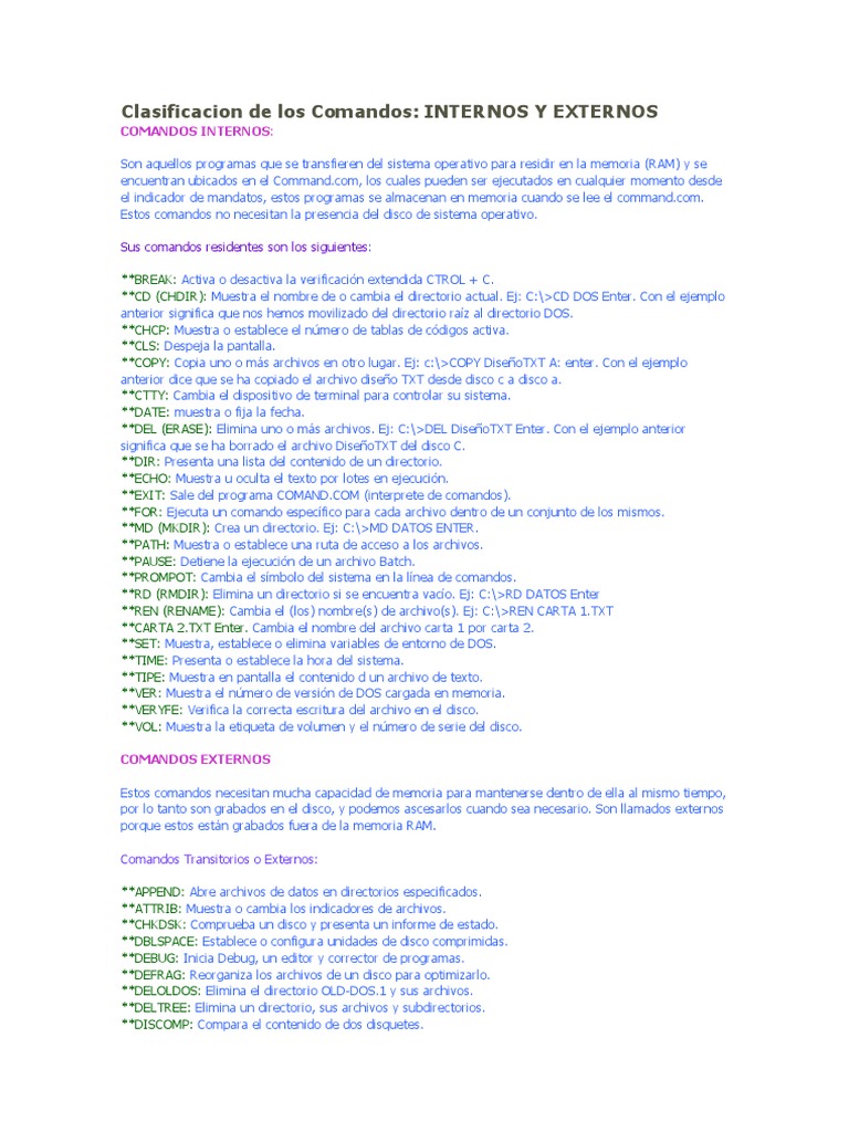 Comandos Internos y Externos en MS-DOS | PDF | Dos | Memoria del ordenador