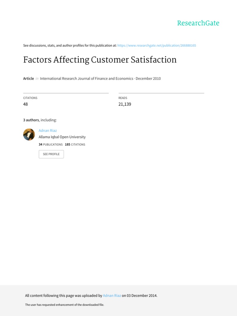 Factors Affecting Customer Satisfaction | PDF | Correlation And ...
