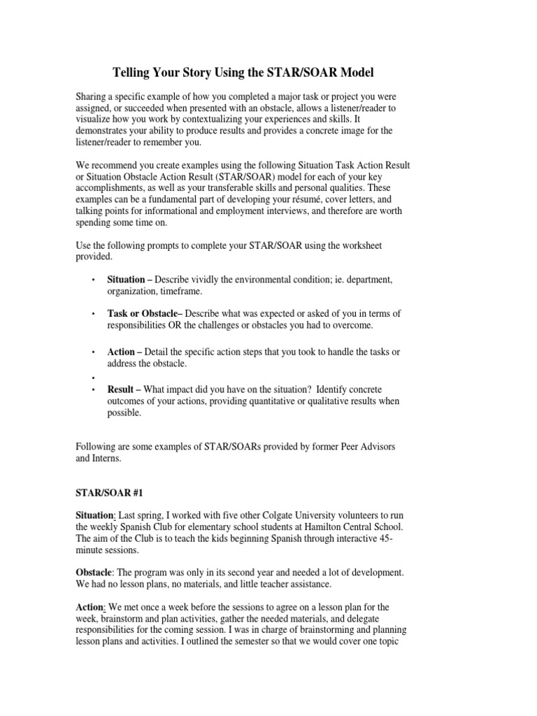 Telling Your Story Using The Star Pdf Lesson Plan Brainstorming