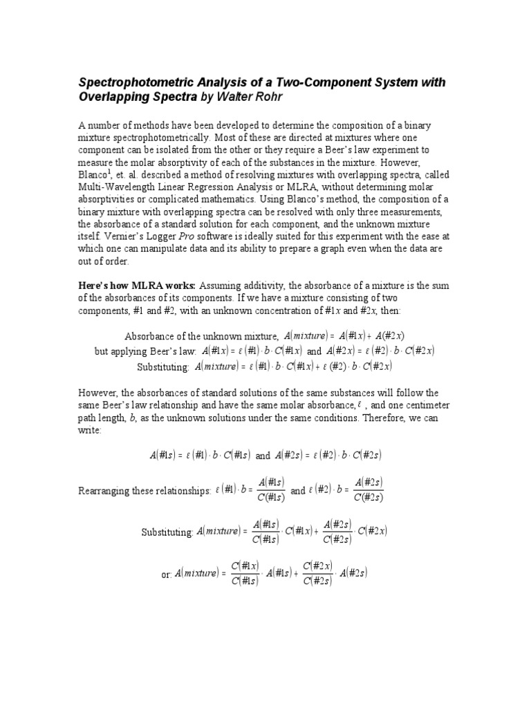 Spectrophotometric Analysis of A System PDF Absorbance Concentration